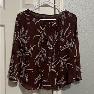 Ann Taylor Brown and White Leaf Print Blouse